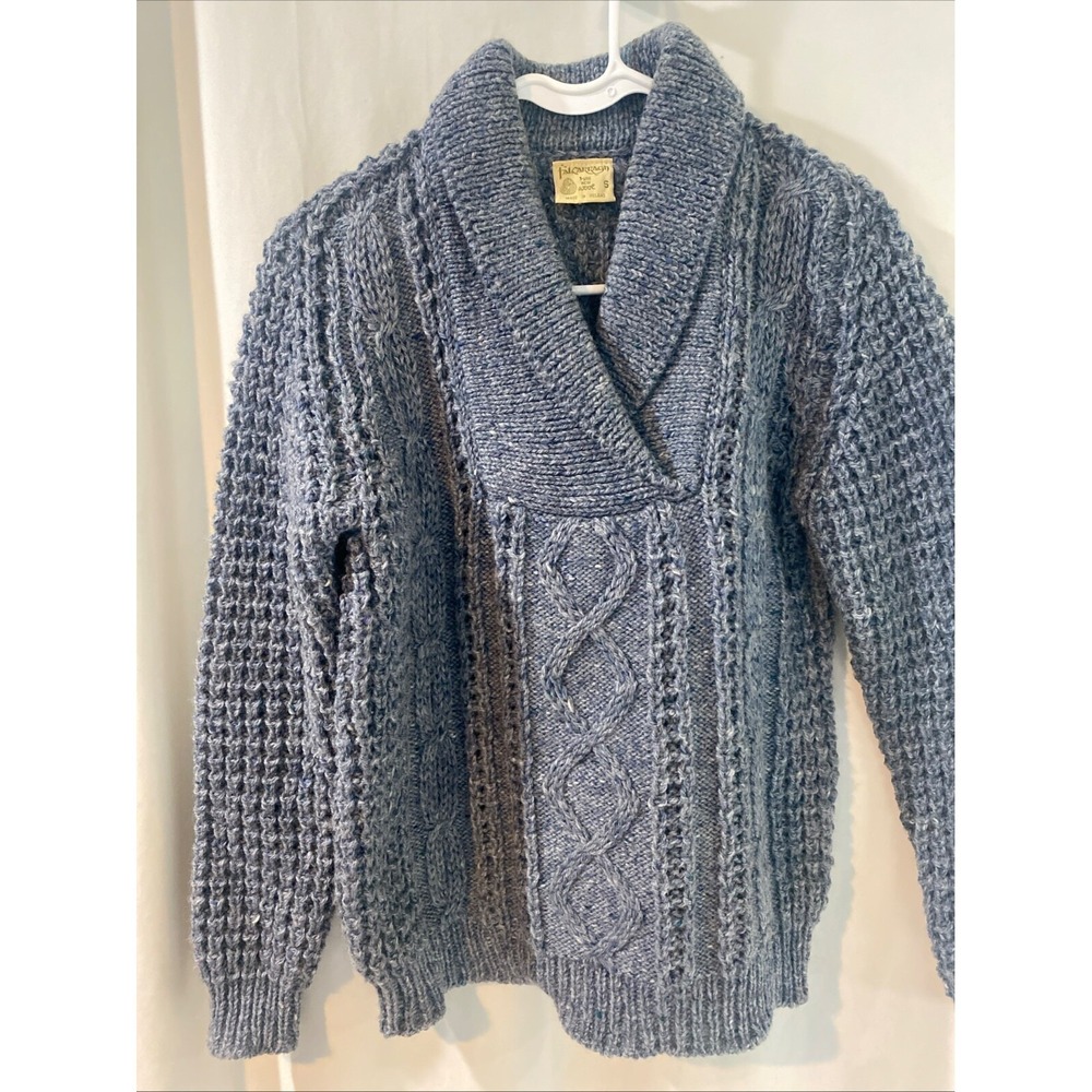 Falcarragh S Cable Knit Heavy Pure Wool Sweater Blue